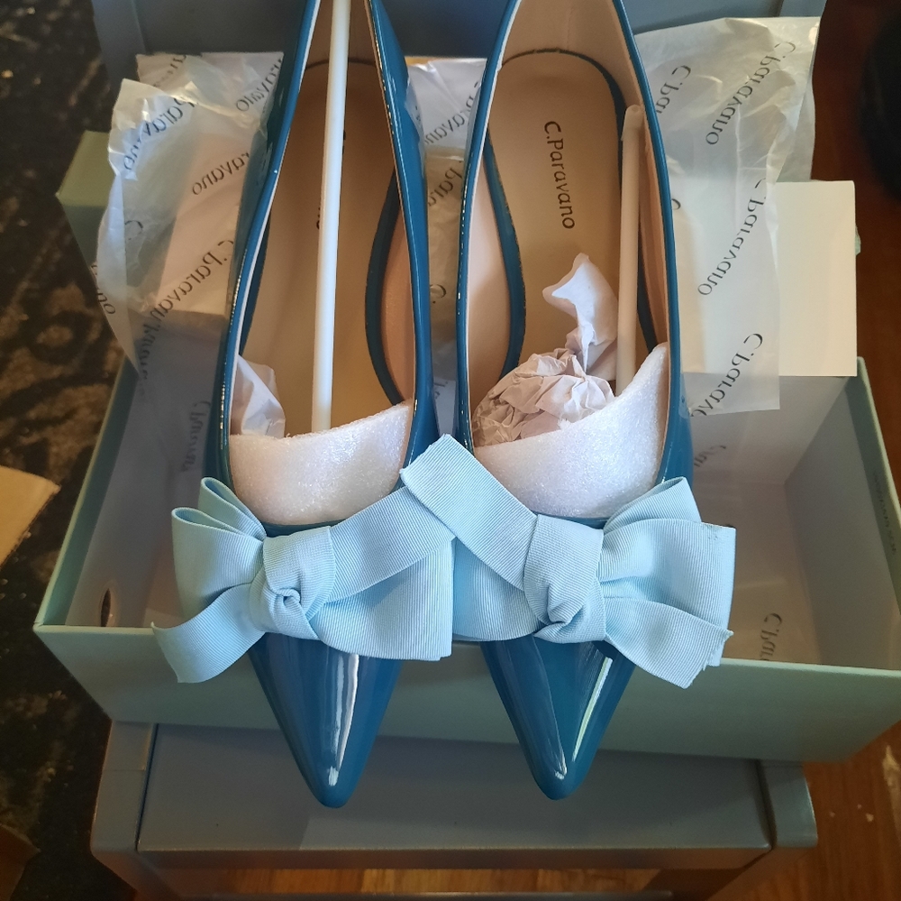 C.Paravano Light Blue Box Teal Flats. Size 37 (EU). Brand New.